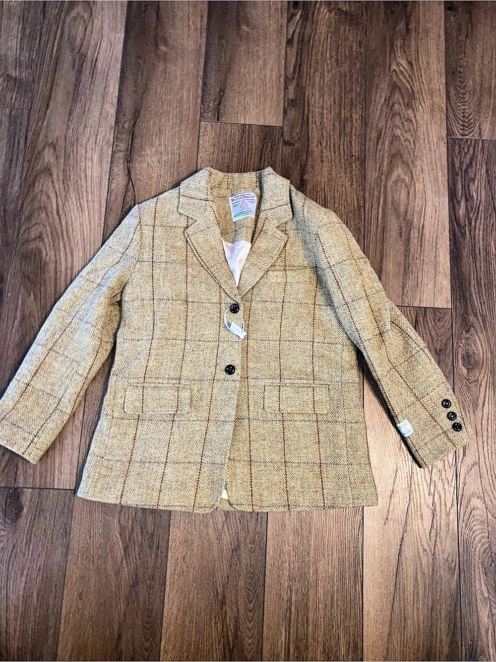 Harris Tweed Mens Plaid Wool Blazer jacket iBrown & Yellow Like New size s